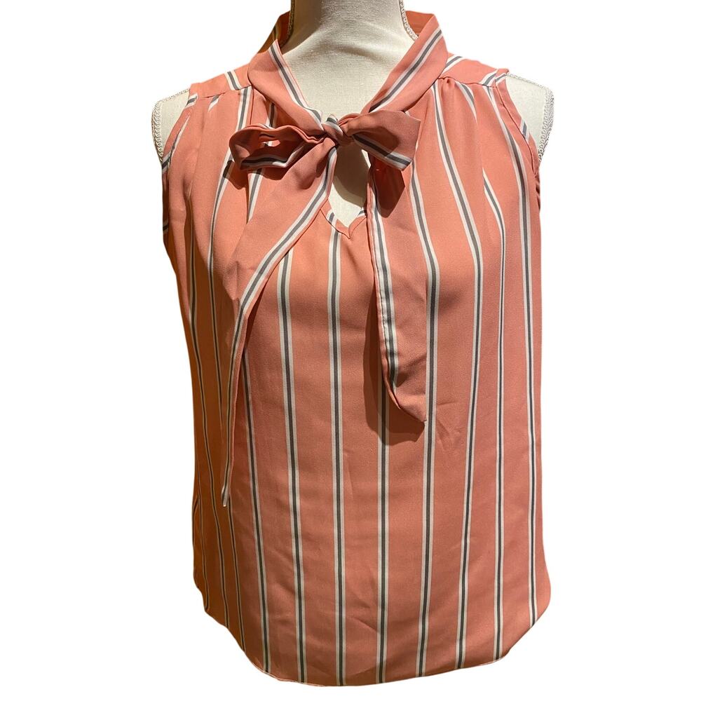 Jon & Anna Size Small Pixie Fairy Sleeveless Blouse Striped Bow tie neck Office